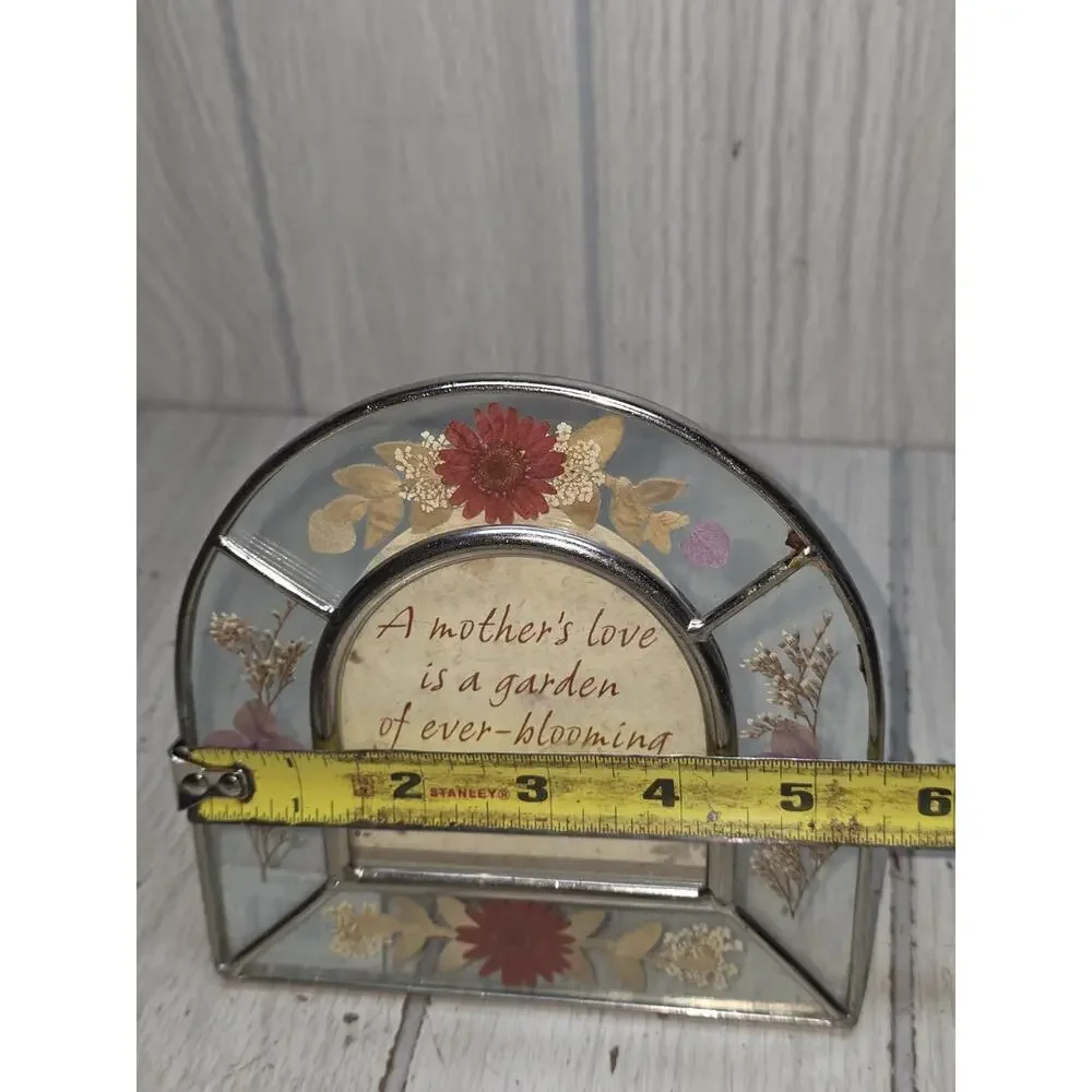 Vintage Pressed Flower Leaded Glass A Mothers Love Picture 5.5x5.5 Heritage Boho